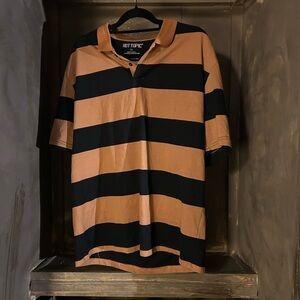 Hot Topic Black and Tan Polo Shirt Classic Stripes